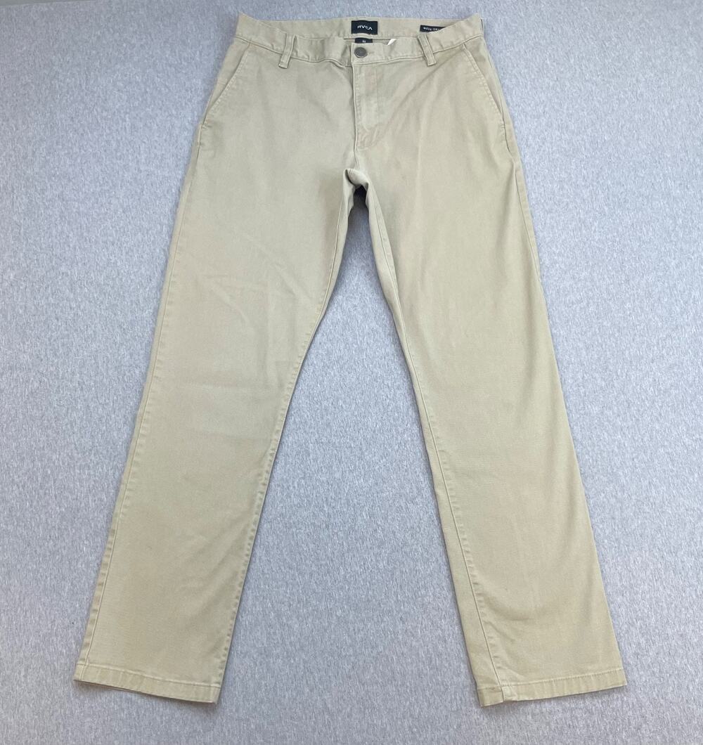 RVCA Pants Mens 32 Beige Cotton Blend Stretch Flat Front Chino